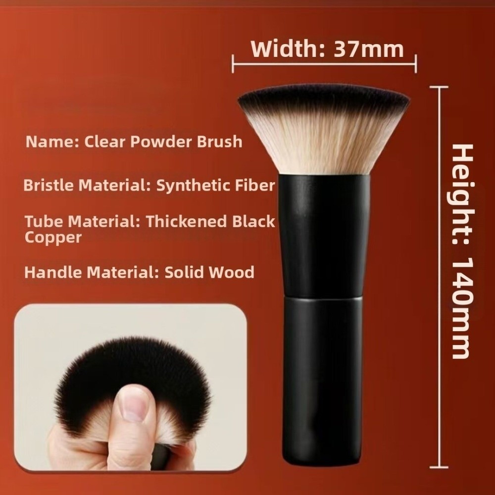 Bàn chải nền FAVORITEGOODS, Bàn chải bột rời đầu phẳng, Tay cầm bằng gỗ cầm tay Bàn chải viền mặt bằng sợi mềm đa chức năng cho ứng dụng Blush