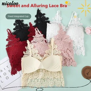 Áo lót ren NICOLOO, Áo ngực thêu hoa cổ chữ V, Áo ngực hở lưng màu trơn gợi cảm dành cho nữ