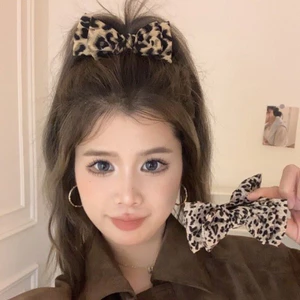Da Báo In Nơ Bun Kẹp & Vuốt Tóc Đuôi Ngựa Cao Thời Trang Updo Phụ Kiện Tóc