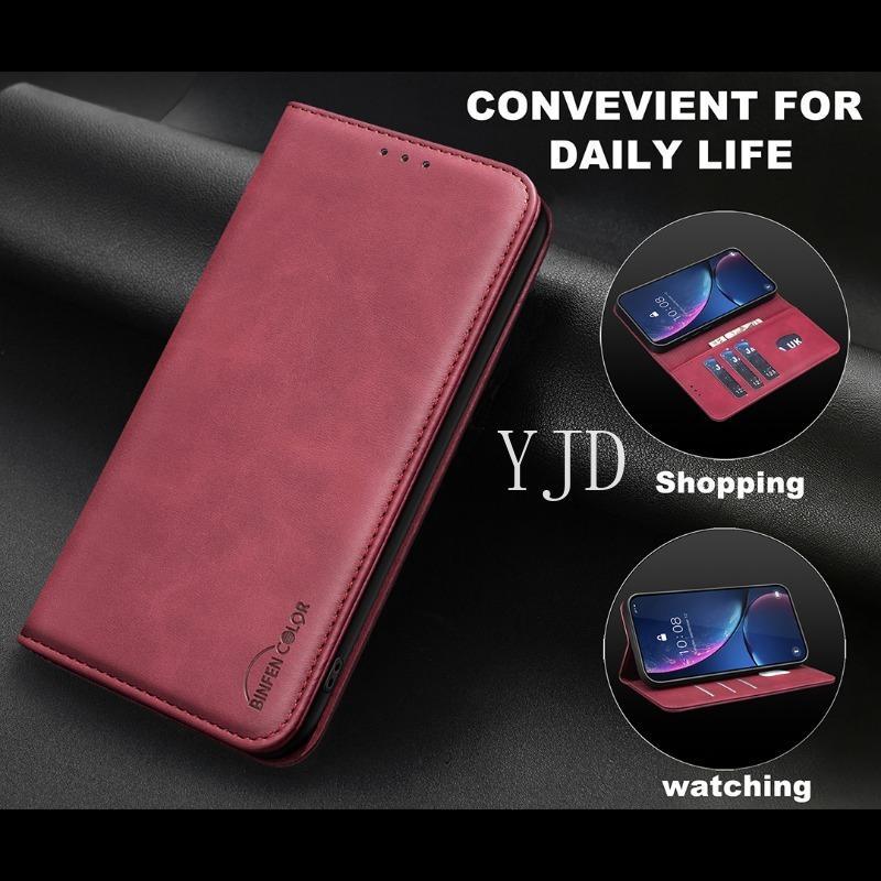 YJD Ốp Lưng Cho Honor 600 Lite Màu Trơn Họa Tiết Cao Bồi Da Khe Cắm Thẻ Vô Hình Khóa Từ Tính Chống Rơi Vỏ Điện Thoại