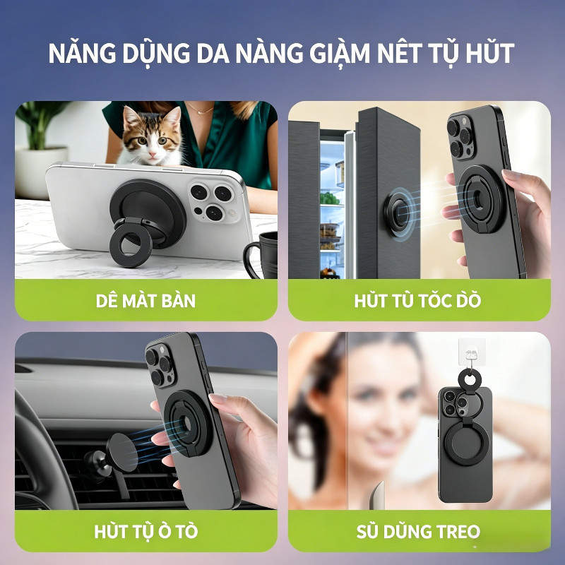 Giá đỡ điện Thoại Từ Tính Hai Mặt, Nhẫn Xoay 360°, Gấp đứng, Hợp Kim Chắc Chắn, Lực Hút Mạnh, đa Năng, Nhiều Màu Sắc
