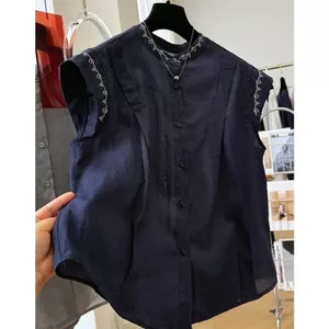 Áo sơ mi thêu cao cấp không tay Giảm tuổi Phong cách mới Mùa hè Công nghiệp nặng nề Retro nhẹ nhàng Tính khí hàng đầu
