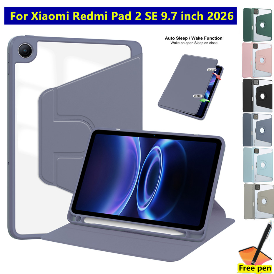 Ốp Lưng Cho Xiaomi Redmi Pad 2 SE 9.7 Inch 2026 Cho Redmi Pad 2 9.7 Inch Máy Tính Bảng Xoay 360 Trong Suốt acrylic flip cover Khay Bút Chống Sốc Ngủ Đánh Thức Vỏ