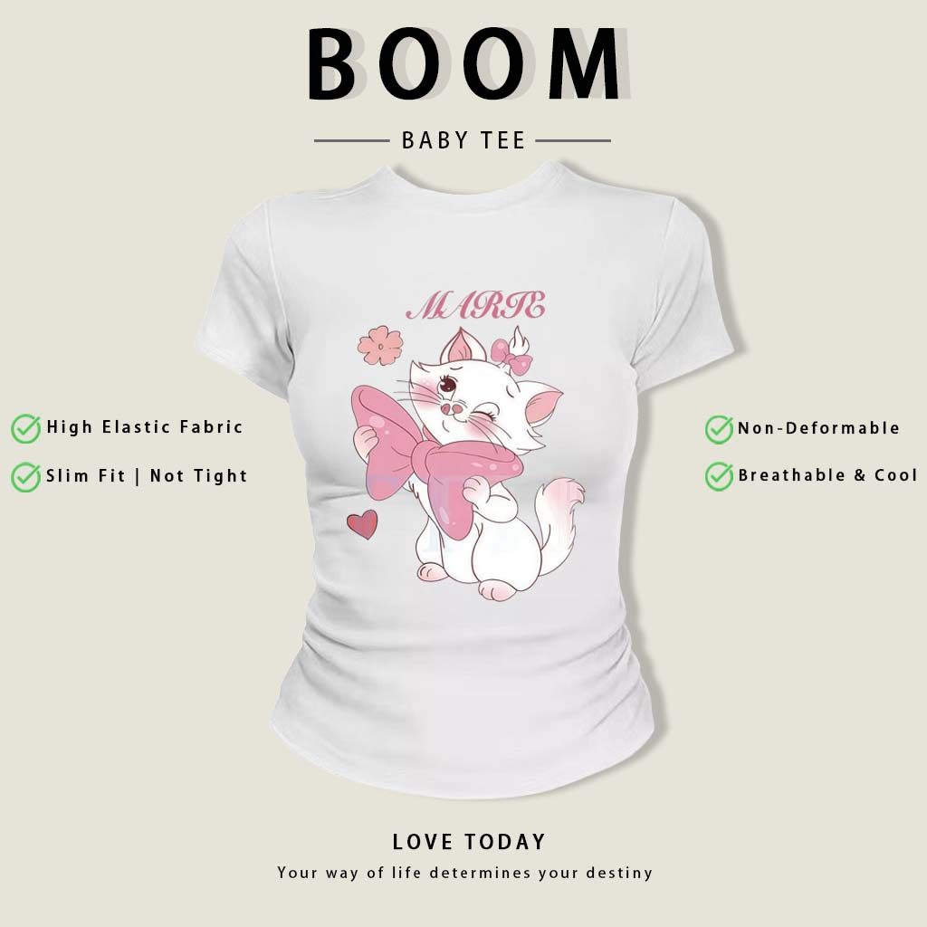 BOOM Áo Baby Tee Nữ Cotton Ôm Body-Áo Thun Ngắn Tay Y2K In Hình PhongCách Mùa Hè, Cổ Tròn Hàng Đầucách hàn quốc phongE06