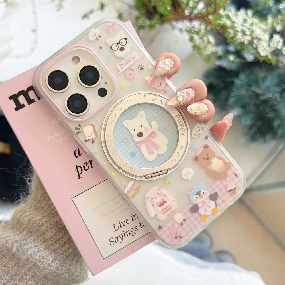 Ốp Lưng Cứng Tương Thích Với iPhone 15Pro 15ProMax 16 16Pro 16ProMax 17 17Pro 17ProMax Vỏ Nam Châm Họa Tiết Chú Chó Màu Hồng