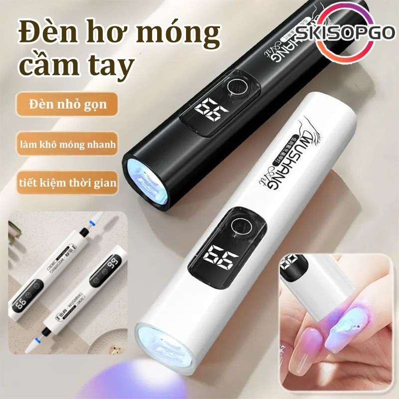 【SKISOPGO】Đèn hơ móng mini cầm tay 3W, Có Màn Hình led Hiển Thị Nhanh Chóng, kèm sạc USB