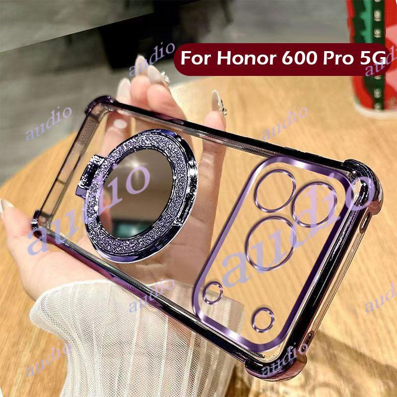 Ốp điện thoại trong suốt mạ bốn góc HONOR 600 Pro 5G có giá đỡ gương cho Honor 600 Pro Smart Honor600 Pro 5G 2026 Ốp lưng silicon mềm chống sốc cho Honor 600Pro 5G