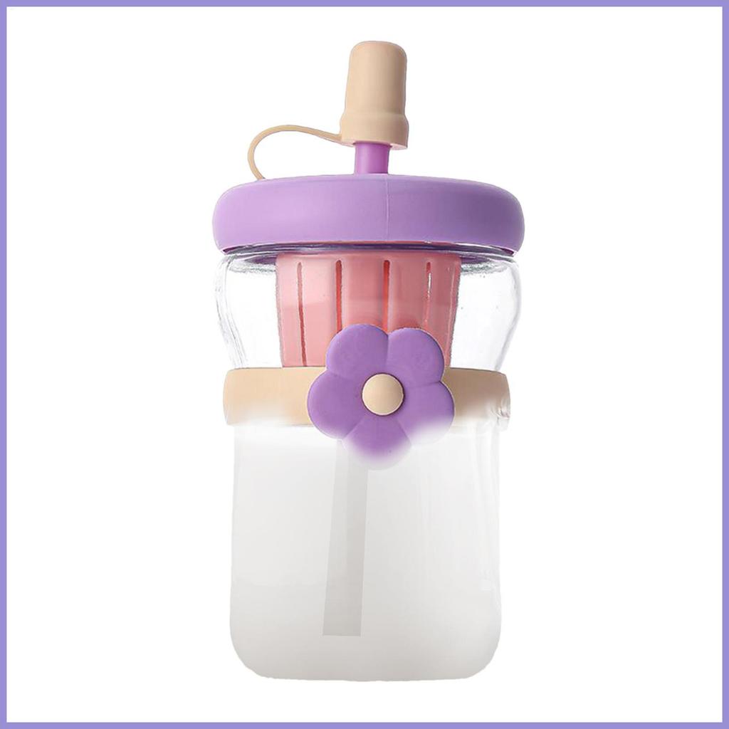 Chai thủy tinh có nắp đậy 500ml Chai nước thủy tinh trong suốt Bộ đồ uống có thể tái sử dụng có ống hút silicon cho đồ uống mueadsyvn