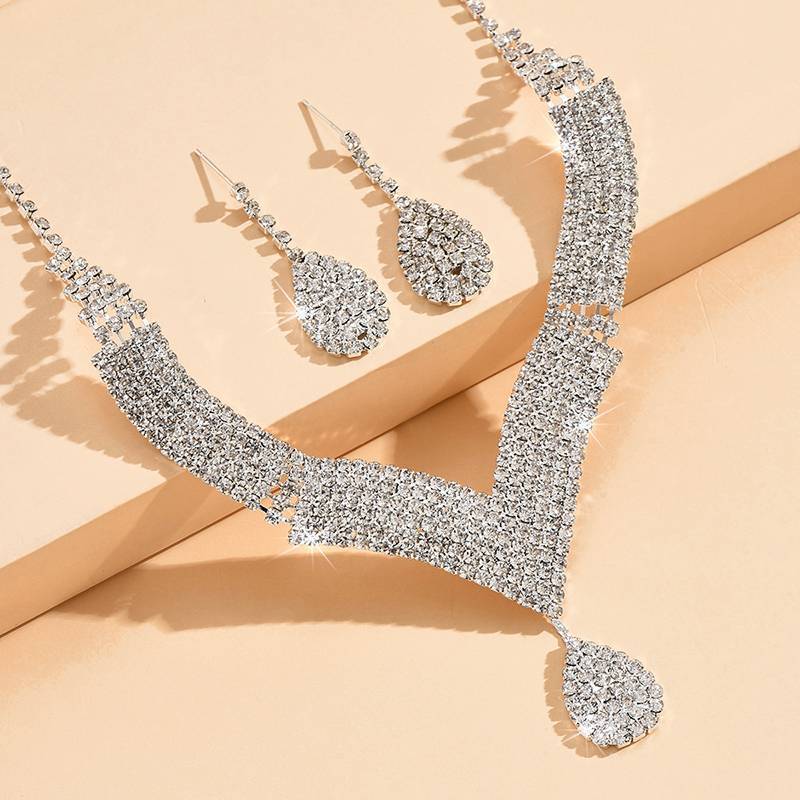 MAKY Bộ Trang Sức Kim Cương Giả Thời Trang - Bông Tai & Dây Chuyền Cho Cô Dâu, Quà Tặng Perfect