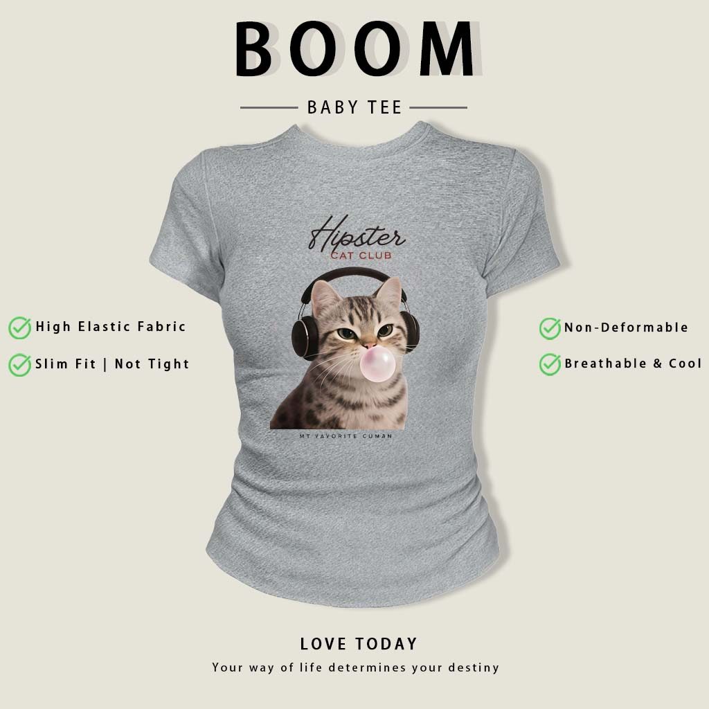 BOOM Áo Baby Tee Nữ Cotton Ôm Body-Áo Thun Ngắn Tay Y2K In Hình PhongCách Mùa Hè, Cổ Tròn Hàng Đầucách hàn quốc phongE35
