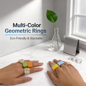 Vòng Nhựa Acrylic Hình Học - Thiết Kế Vuông 8 Sắc Thái Đa Màu - Phong Cách Lạnh Tối Giản Nhẹ Unisex Có Thể Xếp Chồng