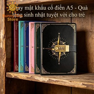 A5 Mật Khẩu Sổ Tay Da PU Khóa Tạp Chí 400 Trang Dày Lót Nhật Ký Quà Tặng Trẻ Em Thanh Thiếu Niên