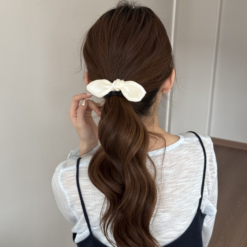 Hululu Dây buộc tóc Satin Thỏ Nơ, Độ đàn hồi cao, Mô phỏng lụa xếp ly, Bóng đầu cao su
