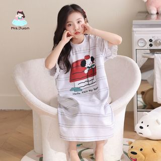Váy ngủ bé gái tay ngắn in hình dễ thương - đồ ngủ mùa hè thoáng mát mặc nhà phong cách xinh xắn
