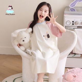 Váy ngủ bé gái tay ngắn in hình dễ thương - đồ ngủ mùa hè thoáng mát mặc nhà phong cách xinh xắn