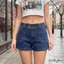 Quần short Denim màu trơn mùa hè dành cho nữ có túi
