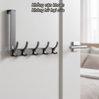 Anodized Nhôm Cửa Móc Giá Chống Rỉ Sét Trên Cửa Móc Treo Không Khoan Phòng Tắm Nhà Bếp Màu Xám