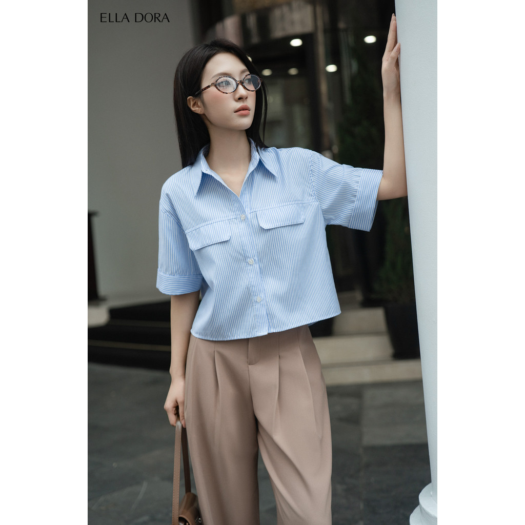 Áo sơ mi nữ ELLA DORA cộc tay form suông phong cách trẻ trung thanh lịch hai màu XANH/HỒNG [SM159]