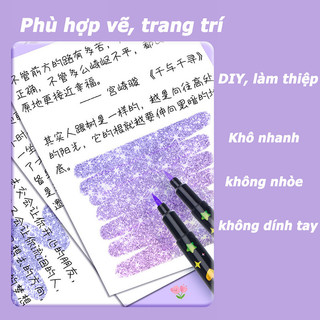Bút Hai Màu Lấp Lánh đầu Mềm Cho Trẻ Em Khô Nhanh, Nhũ Kim Loại Bút Acrylic Vẽ Sổ Tay