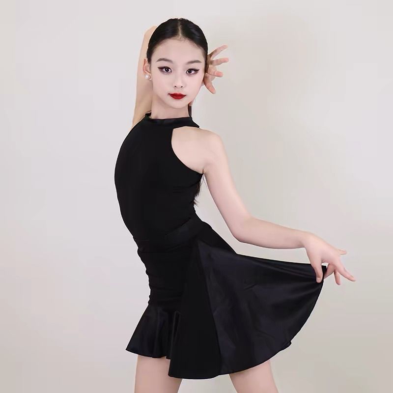 💕Chỗ💕 Chân Váy Khiêu Vũ Latin Tiêu Chuẩn Cuộc Thi Trang Phục Bé Gái Dây Cao Cổ Bất Đối Xứng Đầm