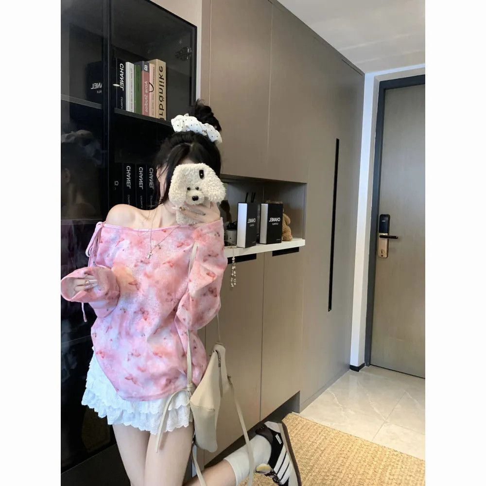 Milyfashion Rend-Up Bướm In Hình Dài Tay Chống Nắng Áo Thun Nữ Mùa Hè Mỏng Niche Sang Trọng Lỏng Lẻo Ôm Hơn