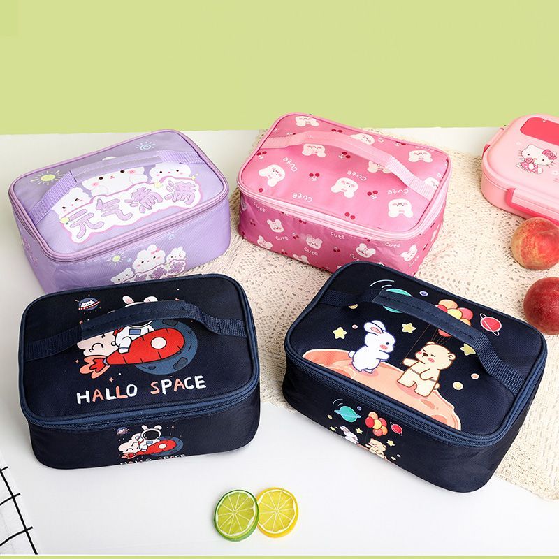 Túi cách nhiệt hoạt hình 26.3cm, túi ăn trưa hình chữ nhật, vải Oxford, kèm lớp lá nhôm, xách tay cho học sinh