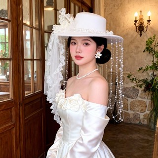 1 Chiếc Cô Dâu Mũ Trắng Váy Cưới Tạo Kiểu Phụ Kiện Thời Trang Hiển Thị Đám Cưới