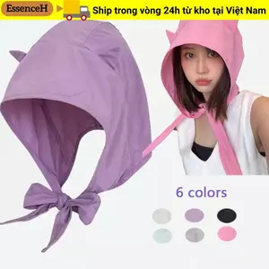 ESSENCEH Mũ Quỷ Nhỏ, Mũ Chui Đầu Phối Ren Màu Trơn, Phong Cách Chui Đầu Dễ Thương Khăn Choàng Nhanh Khô Hình Mũ Khăn Trùm Đầu Sử Dụng Hàng Ngày