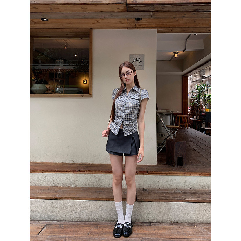 SUXI Áo sơ mi ngắn tay kẻ sọc cổ điển mới mùa hè dành cho nữ 260430