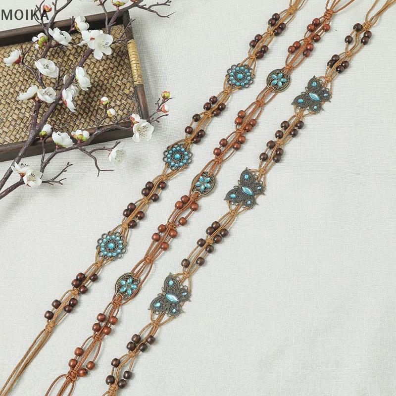 MOIKA Phong Cách Bohemian Bướm Nước Kim Cương Dệt Phong Cách Dân Tộc Hạt Gỗ Nữ Thắt Lưng Kỳ Nghỉ Phong Cách Dây Thắt Lưng VN