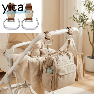 Kẹp Xe Đẩy YICA, Kẹp Carabiner Lớn Chống Trơn Trượt Móc Xe Đẩy, Chất Liệu Da Thiết Kế Gấu Dễ Thương Đa Năng Xe Đẩy Móc Phụ Kiện Xe Đẩy
