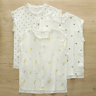 [Hàng có sẵn] Áo sơ mi nữ 100% Cotton chất lượng cao Mùa hè mới Xinhua chấm bi hoa màu vàng, không tay cổ đứng, áo sơ mi