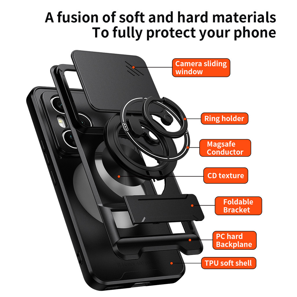 Ốp Điện Thoại Đa Năng Sang Trọng Thích Hợp Cho Honor 400 Pro 200 Lite 600 500 Smart 5G Dây 360°Giá đỡ vòng có vỏ máy ảnh Vỏ bảo vệ toàn diện chống sốc