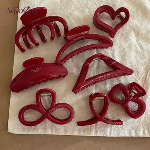 Bộ sưu tập đỏ Pháp AqToCna! Tay Cầm Lớn Chữ Vàng Nhãn Ba Đầu Updo Cá Mập Kẹp Phụ Kiện Tóc Mũ Kẹp Tóc Móng Vuốt Tóc AqToCna