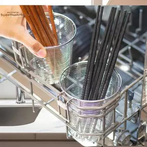 TRTR Thép không gỉ Choptis Giá Đỡ Dao Kéo Tổ Chức Dụng Cụ Thoát Nước Tròn Chopsti Lồng Nĩa Thìa Bảo Quản Flatware Sấy Ra VN