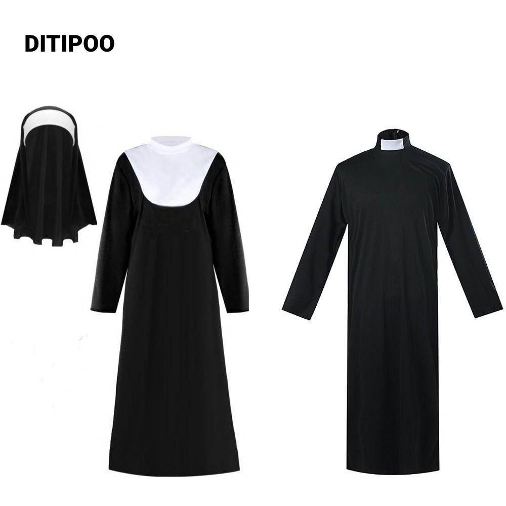 DITIPOO Nữ Tu Trang Phục, Đen Trinh Nữ Maria Quần Áo Cha, Phong Cách Gothic Linh Mục Vai Trò Người Lớn Kích Thước Trang Phục Hóa Trang Sự Kiện Cosplay