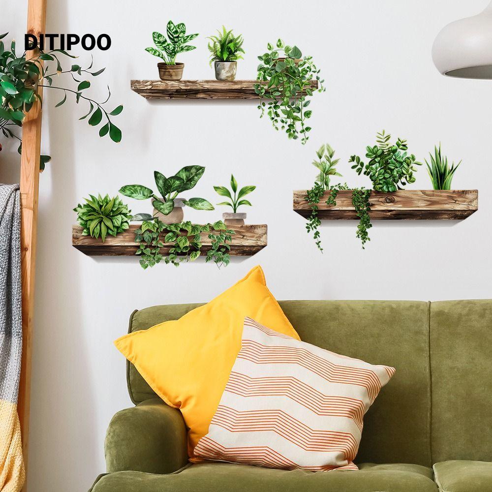 Bức tranh tường DITIPOO, Nhãn dán tường tự dính trang trí nội thất, Đề can cây trồng trong chậu sáng tạo có thể tháo rời
