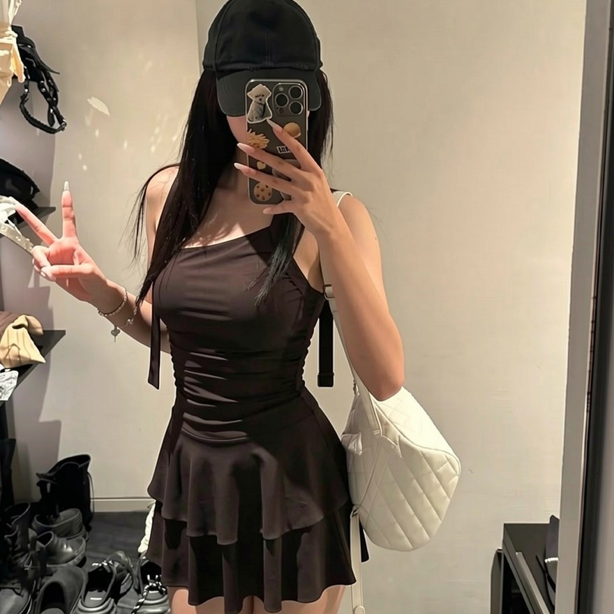Phong Cách Mới Đồ Bơi Nữ Màu Cà Phê Một Mảnh Mùa Xuân Nóng Kỳ Nghỉ Đồ Bơi Váy Phong Cách Đẹp