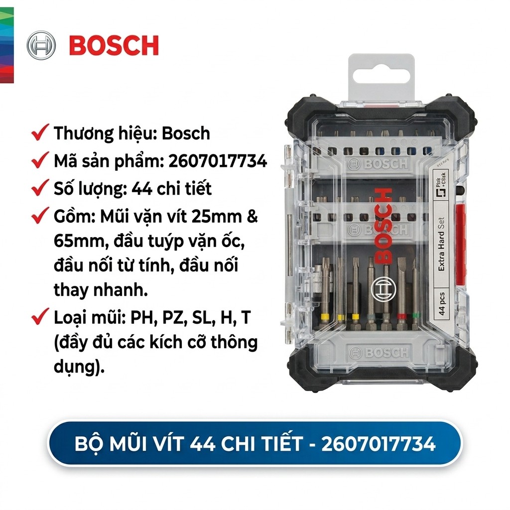[Chính hãng] Bộ Vặn Vít Bosch 44 Món (SKU: 2607017734)