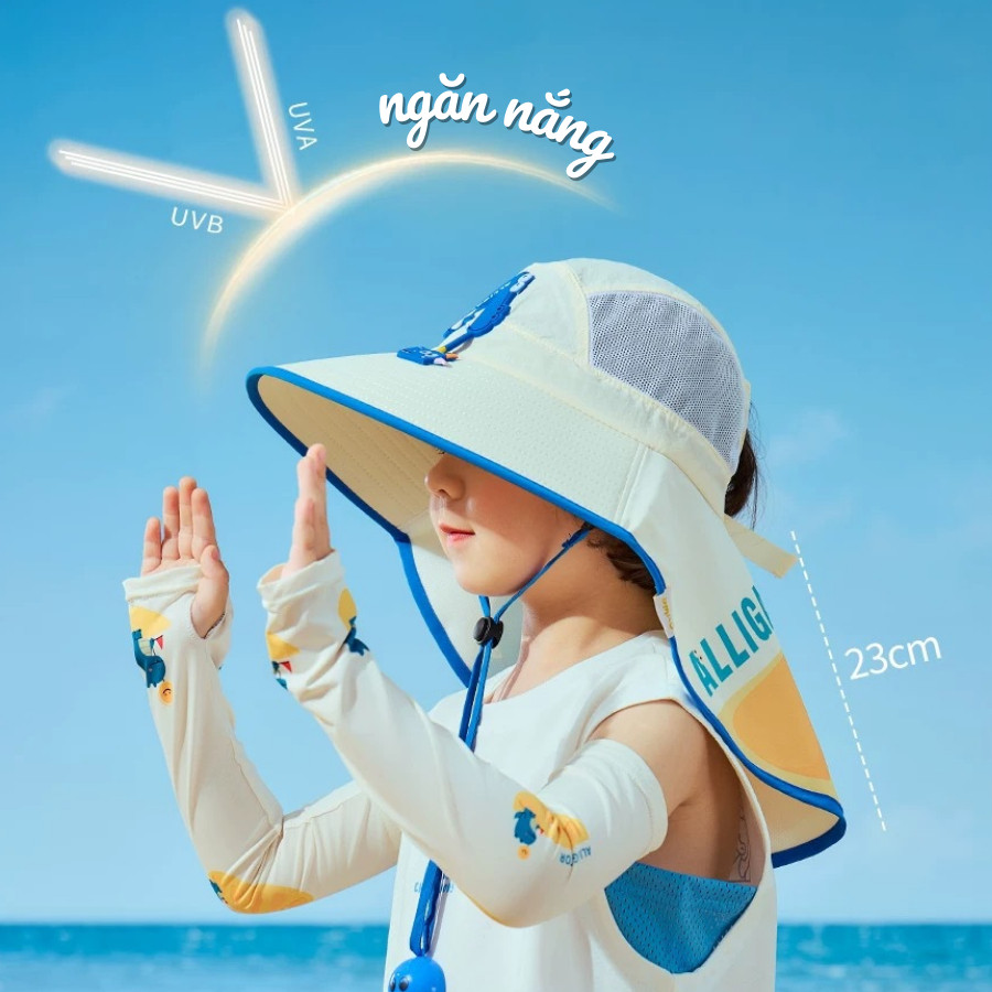 Mũ Chống Nắng Trẻ Em HomeMate Vành Rộng Kèm Khăn Che Cổ, Nón Chống Tia UV Cho Bé Đi Biển Có Dây Đeo & Còi An Toàn