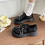 Chân Rộng Béo Plus Size Giày Nữ 35-43 Nền Tảng Dày Gót Toe Giày Da Nhỏ Nữ Retro Anh Nhật Bản Giày jk