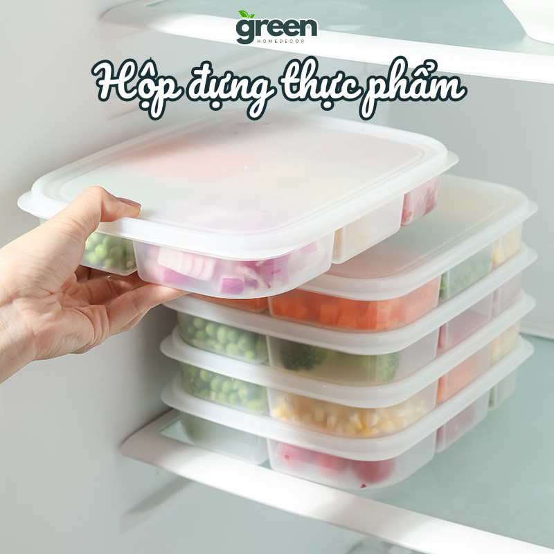 Khay Đựng Thực Phẩm Chia Ô Có Nắp, Hộp Bảo Quản Thực Phẩm Trong Tủ Lạnh