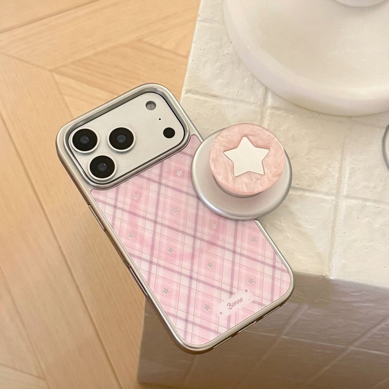 Fritillaria Huawei Apple 17pm Ốp Điện Thoại Giá Đỡ Từ Tính iPhone16 Ngôi Sao Kẻ Sọc Màu Hồng 14 Gilt 15 Gương Bảo Vệ