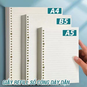 Giấy Refill Ruột Sổ Còng A5 B5 120 Trang Vở Kẻ Ngang Ô Vuông – Ruột Thay Thế Giấy Dày Không Lem