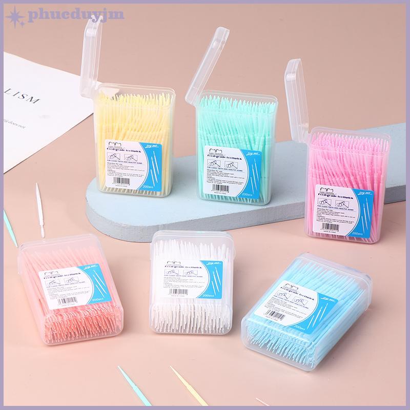 200 Đóng hộp nhựa Toothpicks hộ gia đình dùng một lần số lượng lớn Interdental bàn chải tăm dòng VN