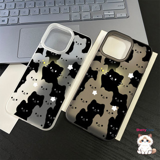 Ốp lưng thư cho iPhone 17 16 15 14 13 12 11 Họa tiết mèo đen trắng lặp lại XS XR XSMAX silicon TPU mềm thoại trầyrơi