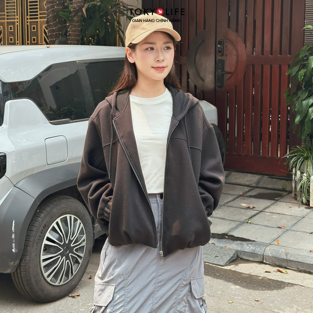 Áo Khoác Hoodie Nữ Mũ Liền Vải Xốp Có Dây Rút Kiểu Dáng Trẻ Trung Năng Động 40004993