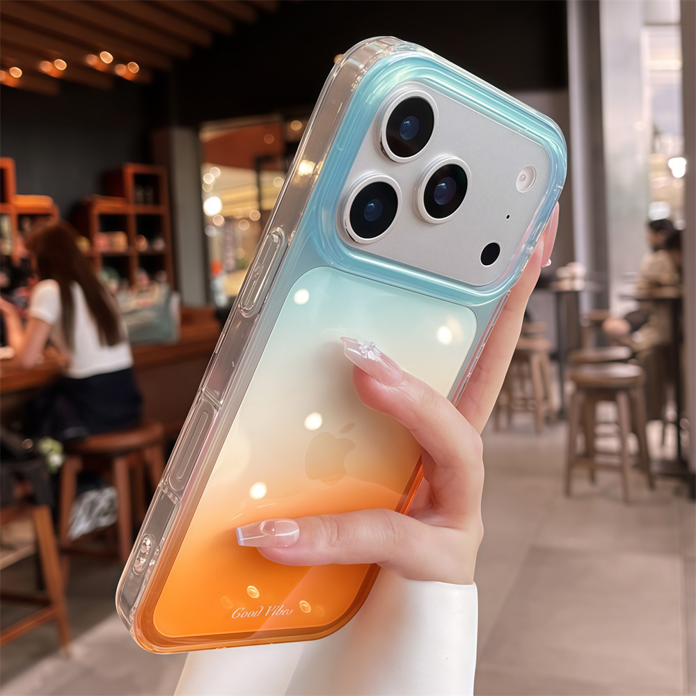Ốp điện thoại trong suốt gradient thời trang cho iPhone 17 Pro Max 16 15 pro max Bảo vệ ống kính chống rơi Vỏ cứng bảo vệ điện thoại