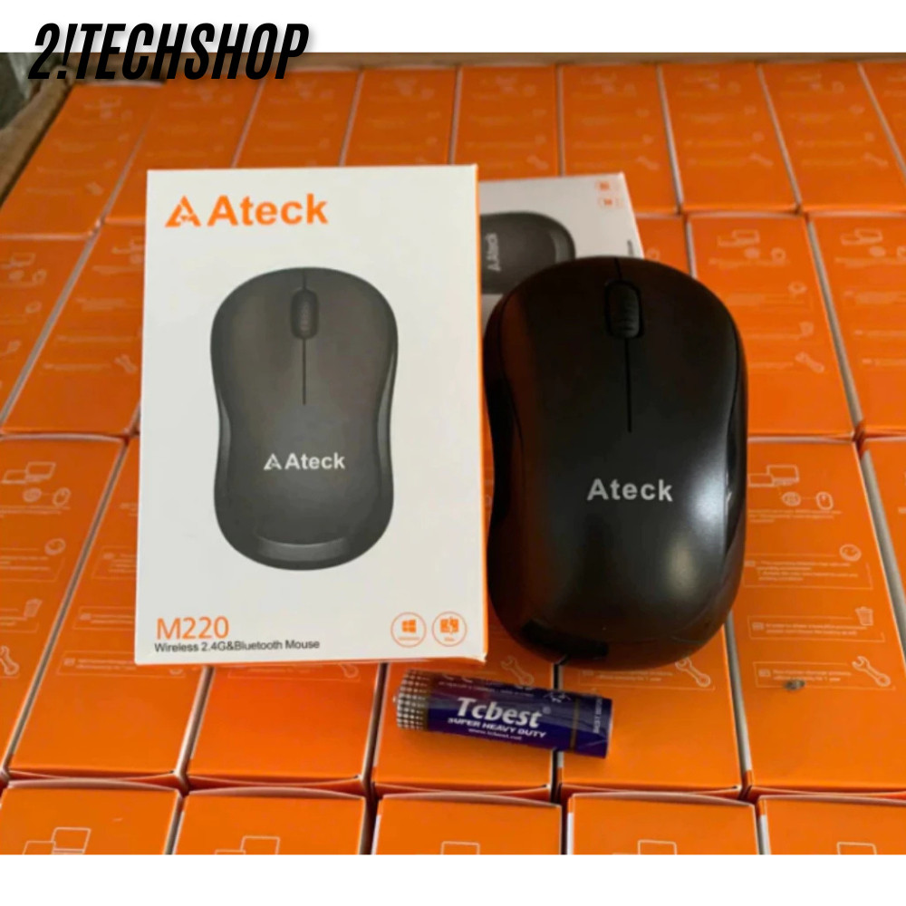 Chuột Không Dây Ateck M220 Silent Màu Đen - Giảm Ồn 90%, Kết Nối USB + Bluetooh, tặng pin, BH 6T