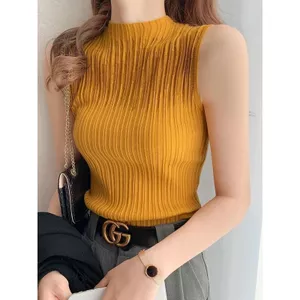 Áo Vest dệt kim ren nửa cổ cao slim-fit, trendy dành cho nữ